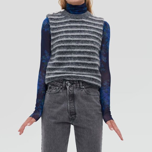 Ganni Striped Sleeveless Knit in Paloma Stripe Grey, size Small - Picture 10 of 10